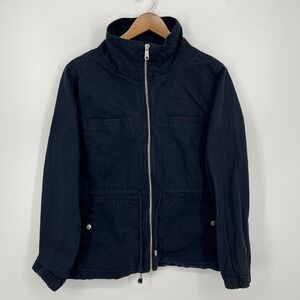 Old Navy Jacket Women's Size L Black Full Zip Cargo Pockets Canvas Chore